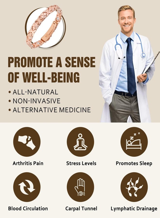 سوار جيكانوري النحاسي المغناطيسي للنساء - مغناطيس بقوة 3500 غاوس - مشبك قابل للطي عالي الجودة وطول قابل للتعديل، ذهبي وردي - Image 2